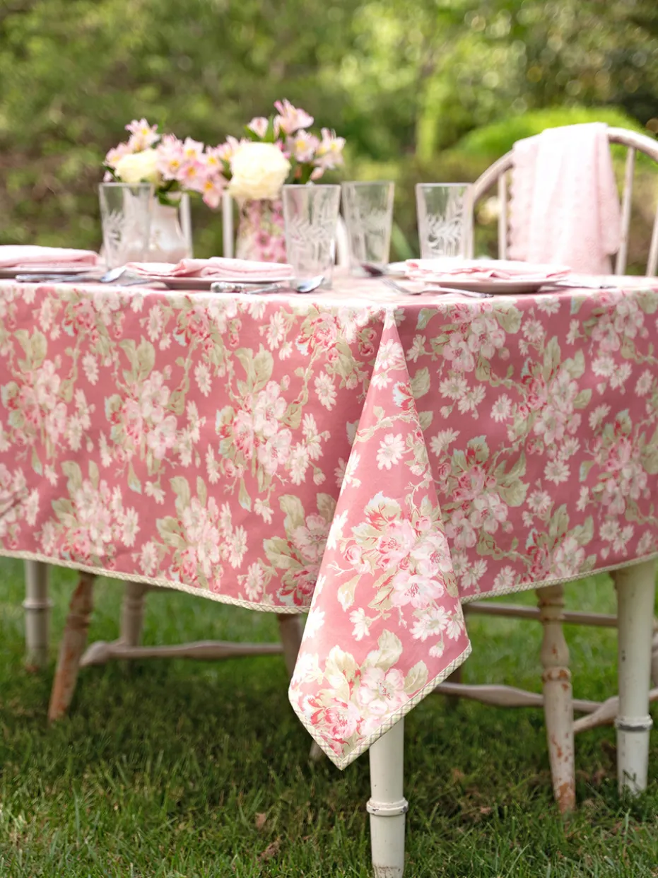 Apple Blossom Oilcloth Tablecloth - Rose