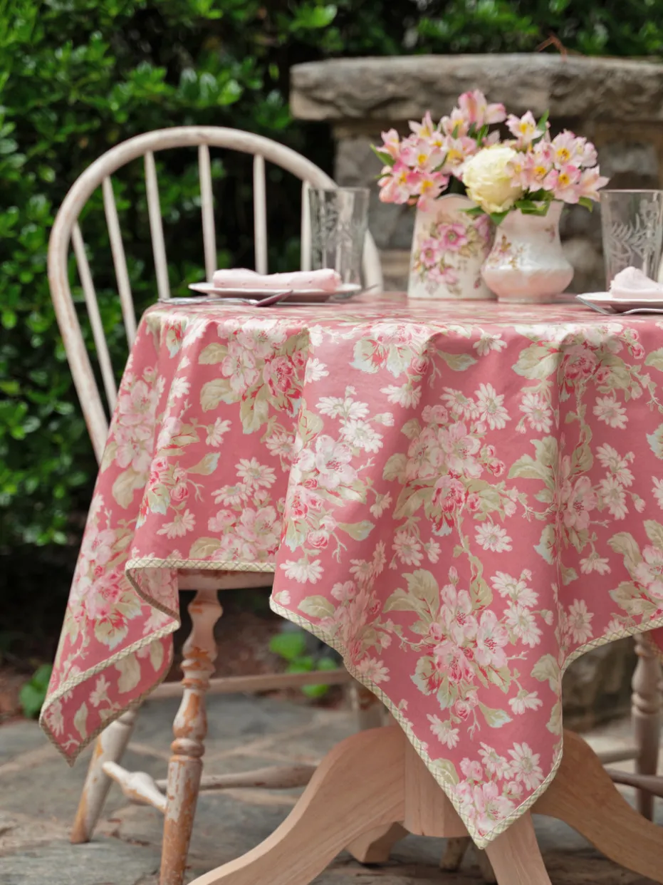 Apple Blossom Oilcloth Tablecloth - Rose