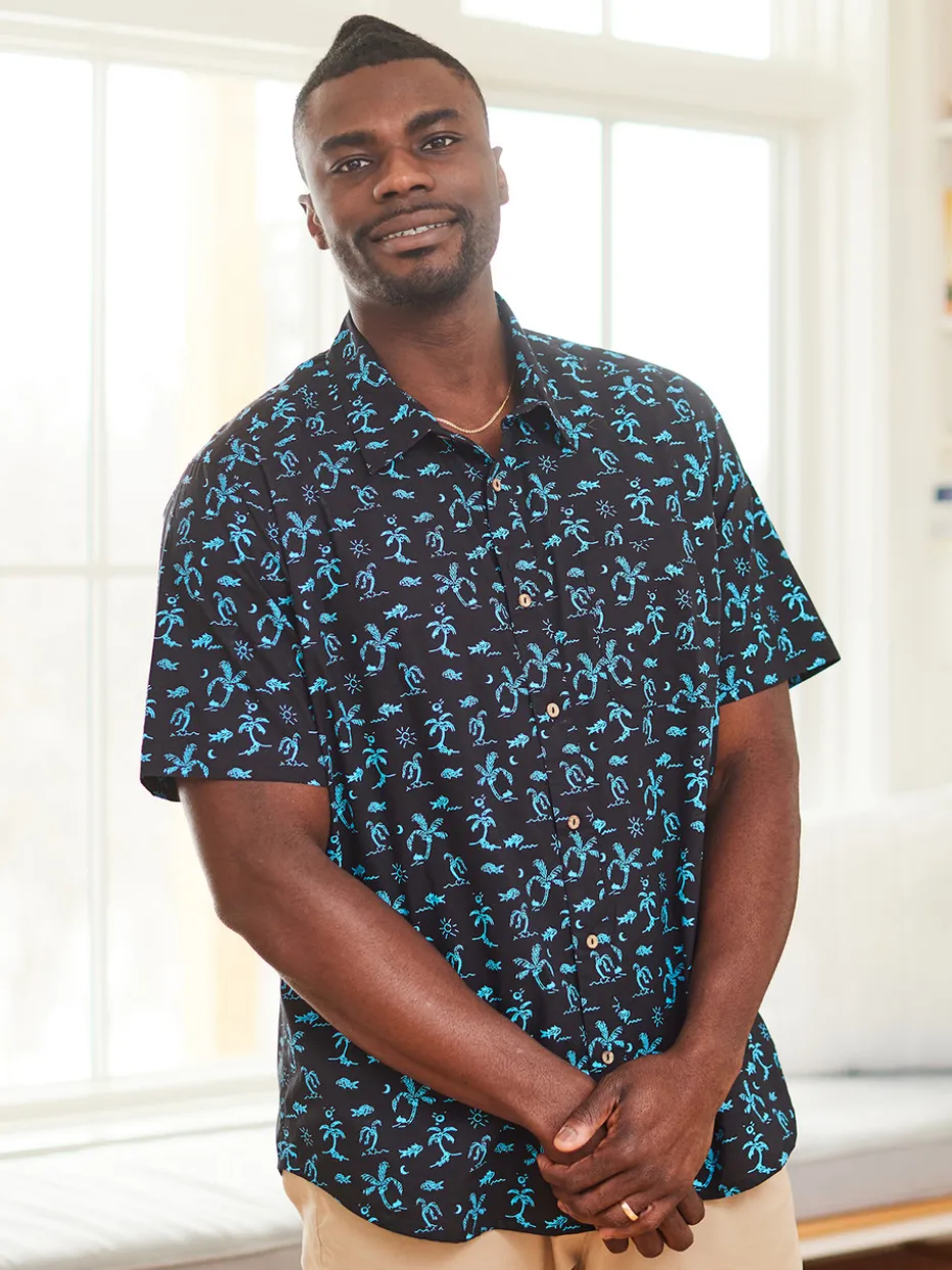 Bali Beach Shirt - Black Turquoise