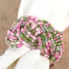 Beaded Braid Napkin Ring Set of 4 - Pink Yellow