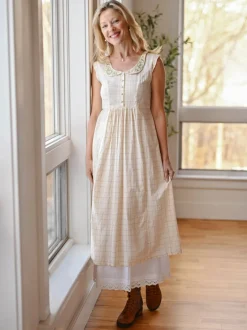 Chalet Check Tea Dress - Dark Ecru Sage