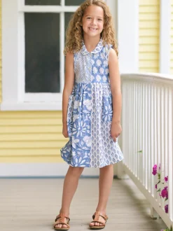 Cloud Sky Patchwork Kids Dress - Blue