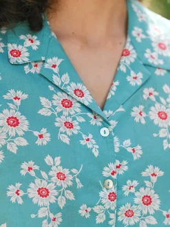 Daisy Camp Blouse - Aqua