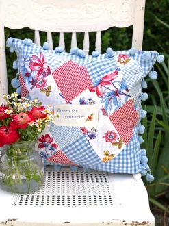 Flowers for your Heart Patchwork Cushion Cover - Red Blue