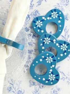 Heart Napkin Ring Set of 4 - Blue