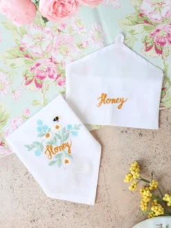 Honey Embroidered Hankie - White