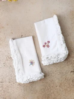 Love Note Embroidered Napkin Set of 2 - Ecru