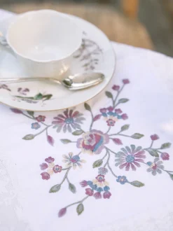 Love Note Embroidered Tea Cloth - Ecru