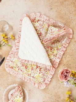Penelope Ruffle Quilted Placemat Set of 2 - Ivory