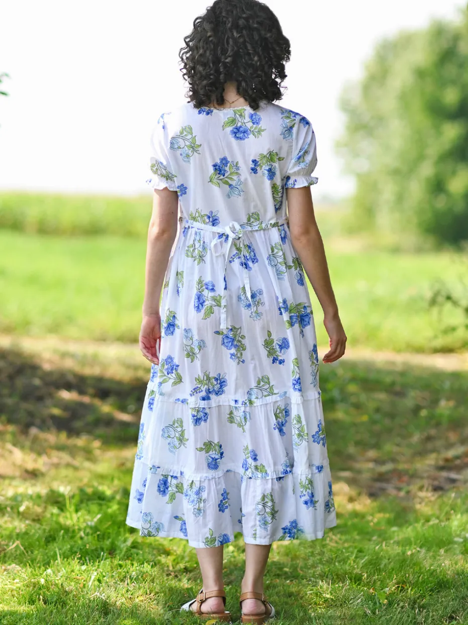 Scotia Prairie Dress - White Blue