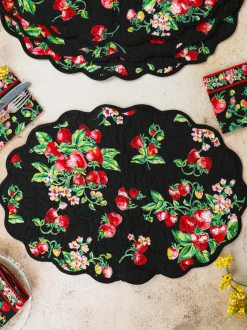 Strawberry Quilted Placemat Set of 4 - Black