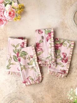 Sweet Pea Ruffle Luncheon Napkin Set of 4 - Rose