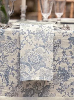 Zen Garden Linen Napkin Set of 4 - White Blue