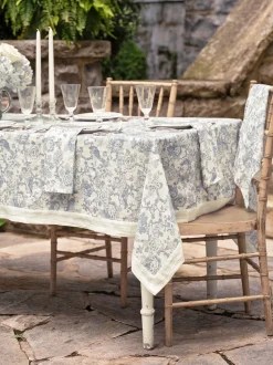 Zen Garden Linen Tablecloth - White Blue